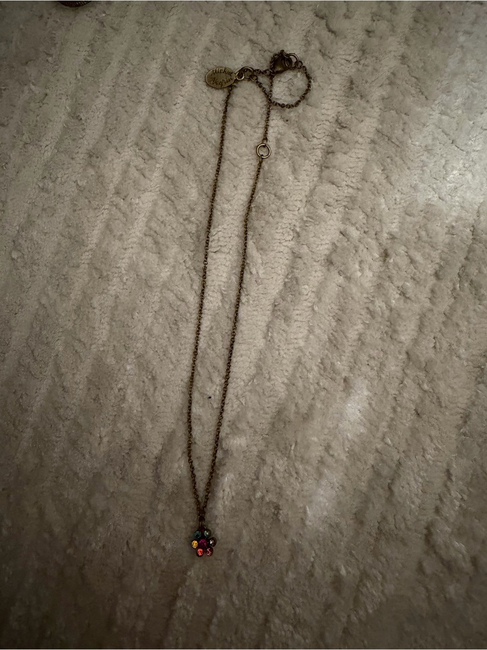 Michal Negrin Gold Tone Chain Necklace with Multicolor Crystal Flower